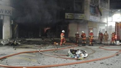Photo of A three-story building Peladang destroyed in a fire